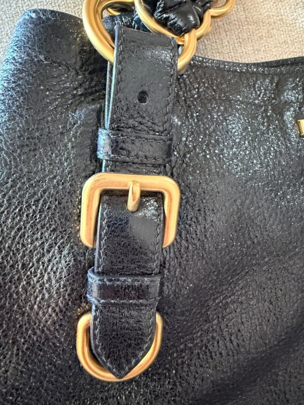Prada Cervo Lux Leather Chain Tote - Black/gold - Picture 7 of 10